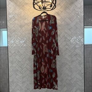 Chic Long Sleeve Feather Print Dress